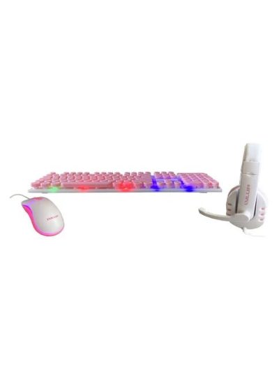 Kit Gamer Vivitar Lvlup Teclado Mouse Aud Fonos Usb Rosa Techbox