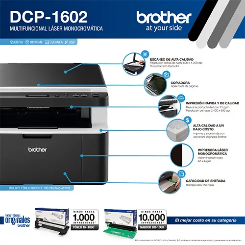 Impresora Láser Brother Monocromática DCP 1602